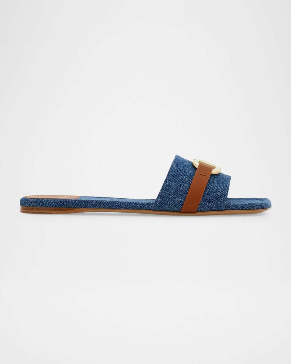 Leah Gancini Bit Denim Slide Sandals